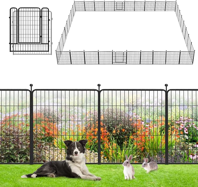 Garden Fence with Gate Metal Fencing Outdoor by Jhsomdr