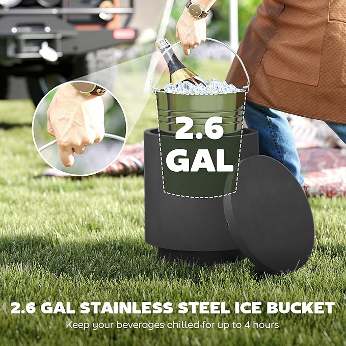 Side Table Cooler, 2.6 Gal Stainless Ice Bucket, Gray Concrete