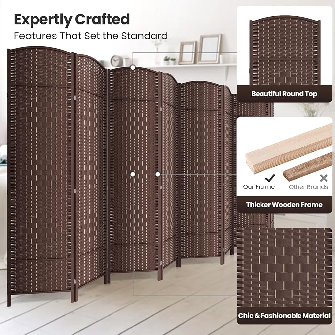 8 Panel Room Divider, 6Ft Folding Privacy Screen, Tall - Image 2