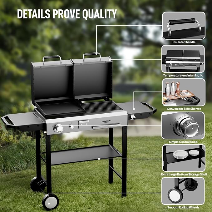 Bonnlo Propane Flat Top Griddle and Charcoal Grill Combo - Image 4