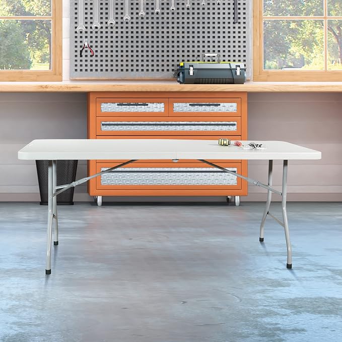 Office Star Resin Rectangle Center-Folding Portable Table - Image 2