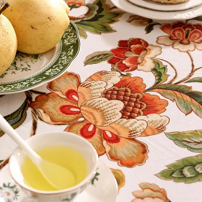 patdrea Designer Vintage Linen Rectangle Tablecloth, Provencal Rustic Floral - Image 4