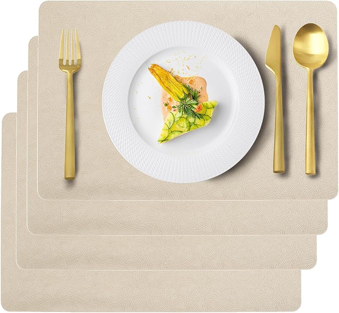 Vinyl Placemats Set of 4 Faux Leather 100% Waterproof Wipeable Washable Place by Uolr