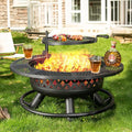 36 Inch Fire Pit with Grill, Wood Burning Fire Pits by Panovue
