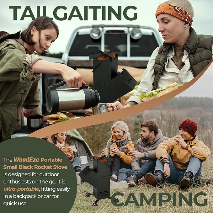 Portable Small - Black Rocket Stove - Efficient Campfire Cooking - Image 5