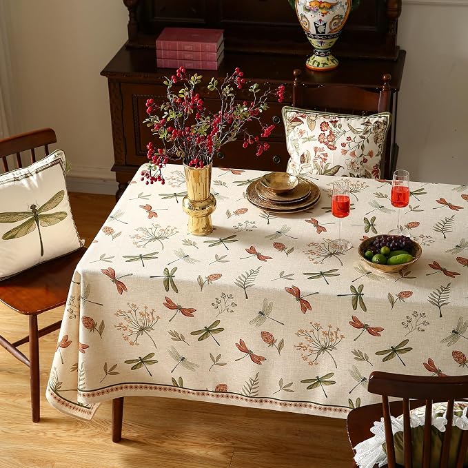 ISAENNE Designer Floral Linen Long Tablecloth Rectangle, French Off White - Image 9
