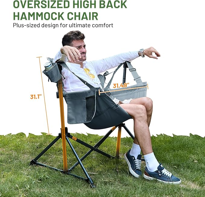 Camping Hammock Chair, Large Grey Steel Frame, 400 lb Capacity