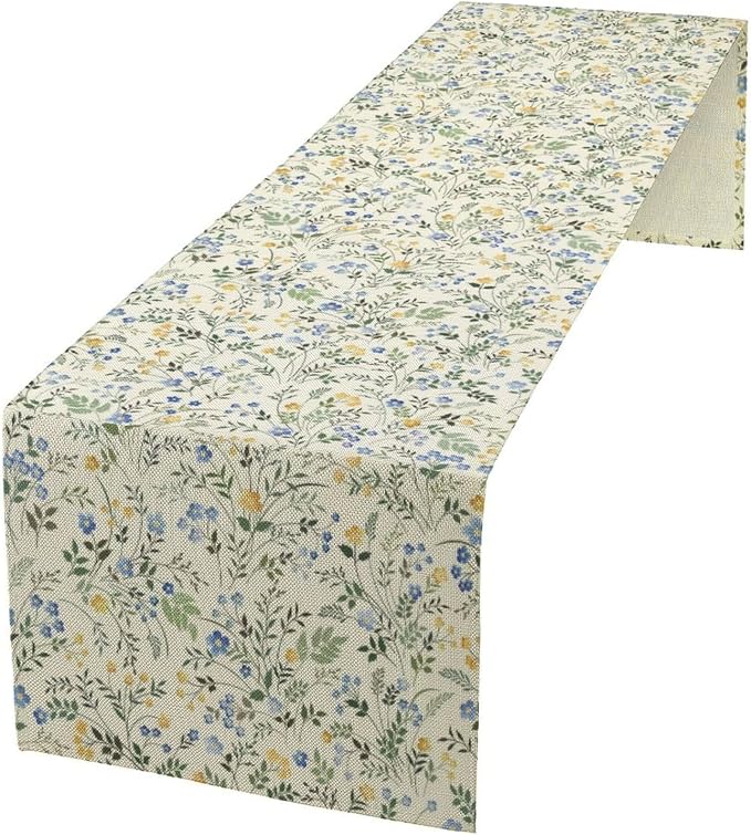 Rustic Flower Table Runner, Spring Sage Green Eucalyptus Leaves Watercolor by JanJCurt