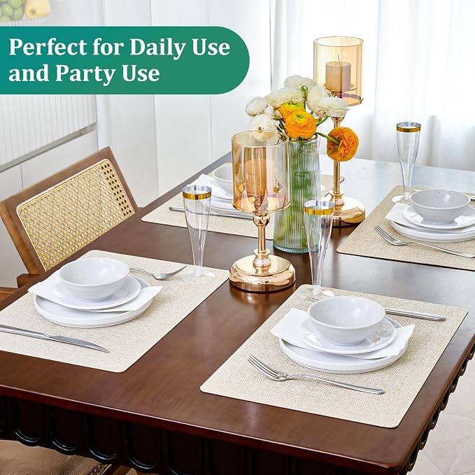 FOCUSLINE Faux Leather Placemats Set of 6, Waterproof and Non-Slip Dining Table - Image 2
