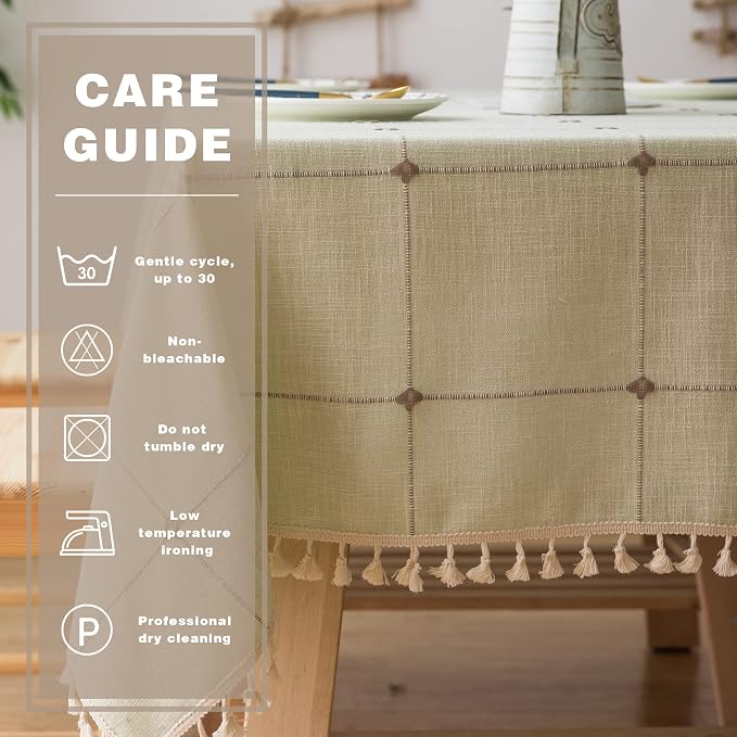 Pahajim Rustic Linen Tablecloth Cotton Rectangle Table Cloth - Image 5