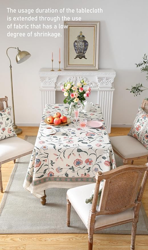 ISAENNE Designer Chinoiserie Linen Floral Long Tablecloth Rectangle, Elegant - Image 8