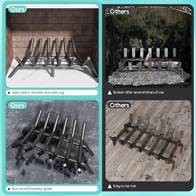 17-Inch Fireplace Grate, Heavy Duty 6-Bar Log Rack Holder Made of Solid Round - Image 3