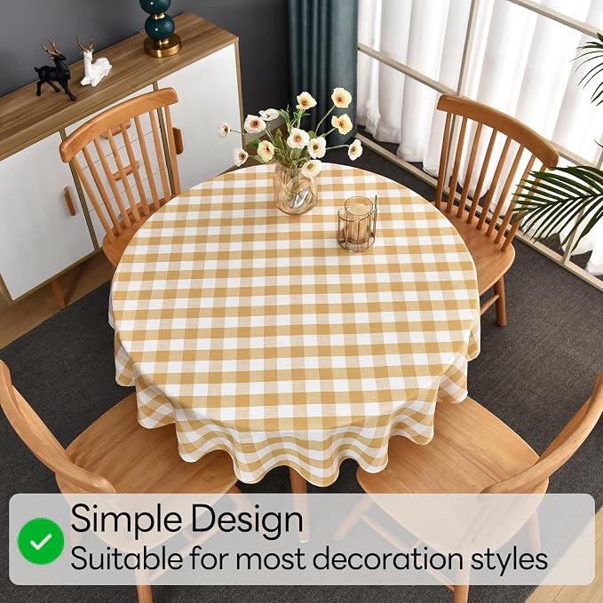 Gingham Table Cloth for Round Tables Yellow Checkered Plaid Tablecloth Heavy - Image 6