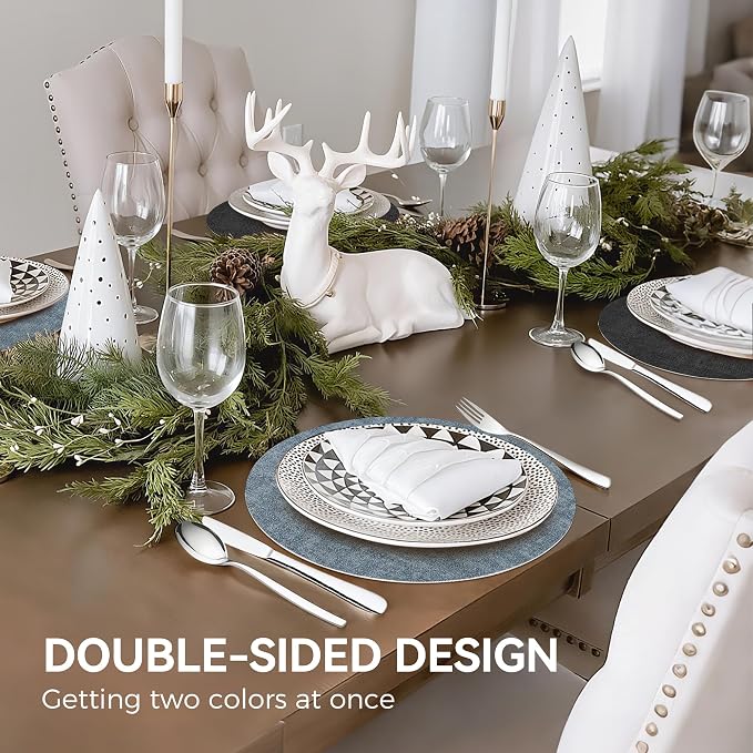 13" Round Placemats Set of 6, NCUE Dual-Sided Faux Leather Heat Resistant Table - Image 6