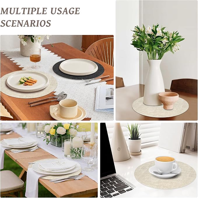 13" Round Placemats Set of 4, NCUE Dual-Sided Faux Leather Heat Resistant Table - Image 7