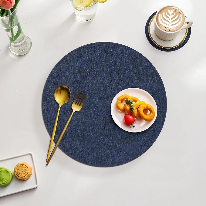 Homaxy Round Faux Leather Placemats and Coasters, Washable Dual-Side Table Mats - Image 7