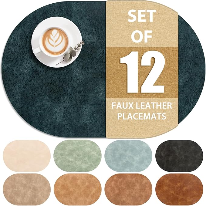 ADRIMER Placemats, Heat Resistant Oval Placemats Set of 12 Washable 12 x 17 Inch by Adrimersdreamistobeanindispensablecompanioninyourlife
