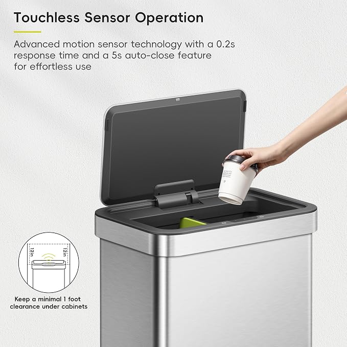 EKO Econova 30L+30L Dual Compartment Motion Sensor Trash Can, 16 Gallon - Image 3