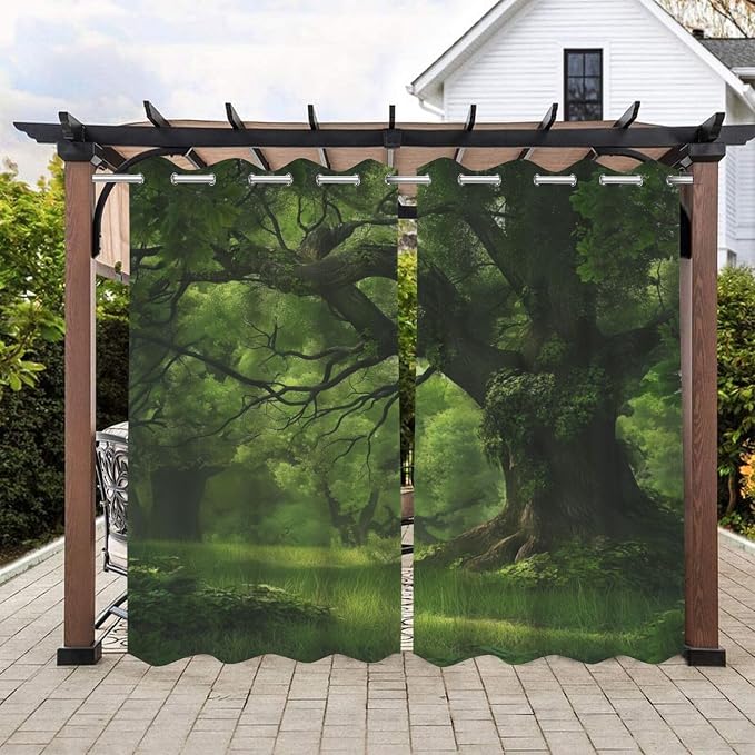 Nature Theme Waterproof Indoor/Outdoor Curtains, Forest Pattern, Light by Lirduipu