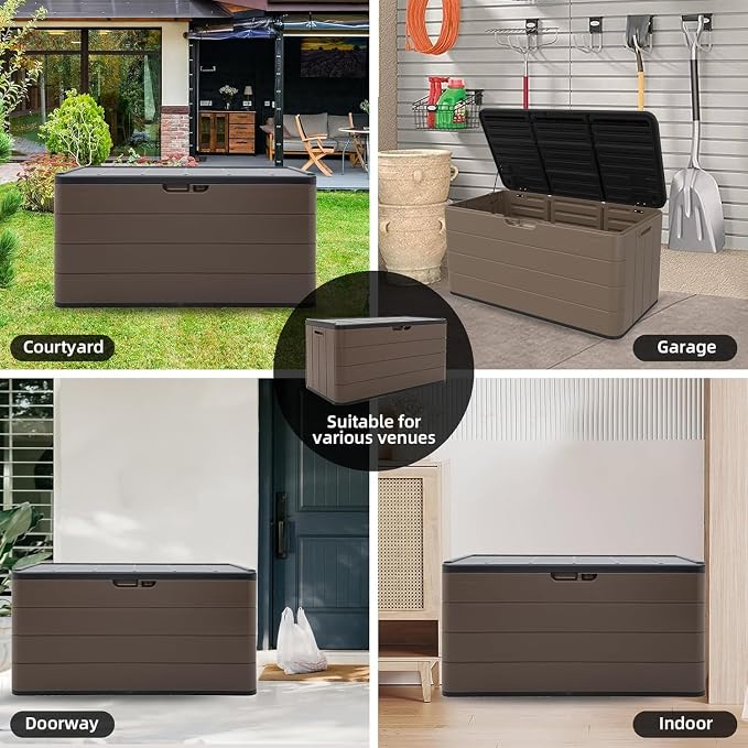 100 Gallon Plus Resin Deck Box, Waterproof Outdoor Storage Box - Image 7