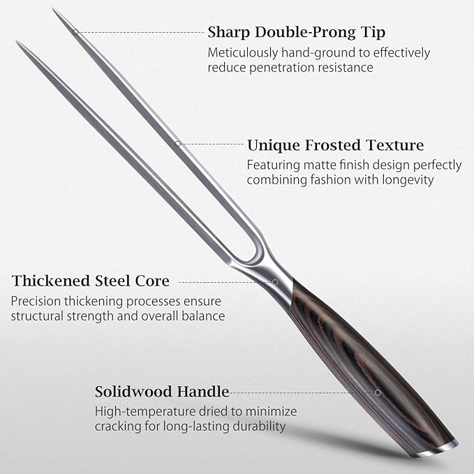 HOSHANHO Meat Fork 7 Inch, Razor Sharp Double-Prong Carving Fork - Image 3
