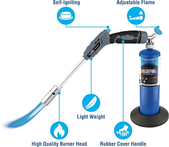 BlueFire 18“ Propane Grill Torch Charcoal Starter Free Fuel Gas Cylinder Base! - Image 2