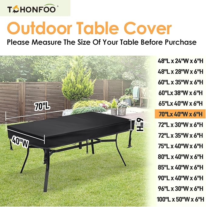 TOHONFOO Rectangular Patio Table Cover - Image 2