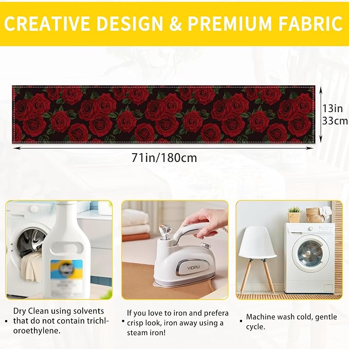 Table Runner Red Roses Table Runners Summer Seasonal Kitchen Dinning Decor - Image 2