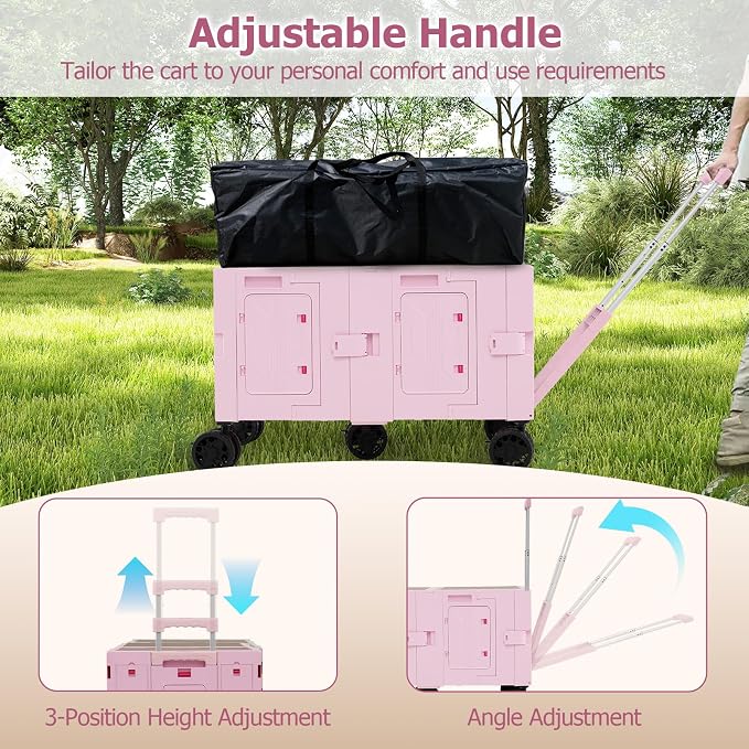 Goplus Large Foldable Utility Cart w/ 2-Tier Storage Crates, 5 Rotate Wheels - Image 7