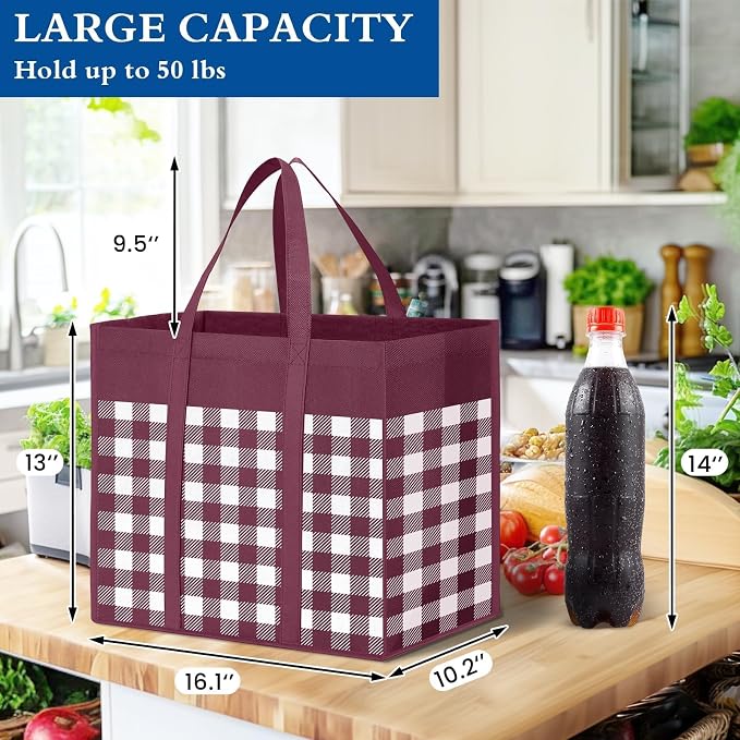 WISELIFE Reusable Grocery Shopping Bags 10 Pack Large Foldable Tote Bags Bulk - Image 2