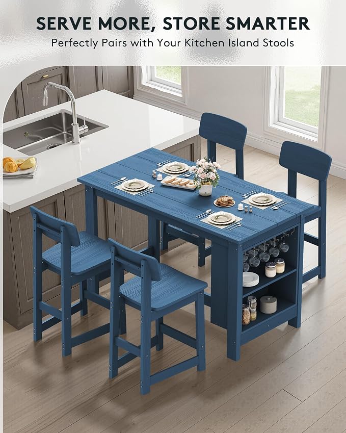 SERWALL Outdoor Bar Table and Chairs Set, 3-Piece HDPE Counter Height Patio - Image 6