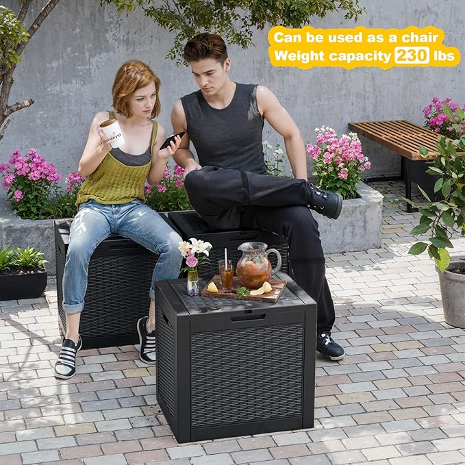 31 Gallon Wicker Pattern Resin Deck Box, Lockable Patio Outdoor Storage Box - Image 4