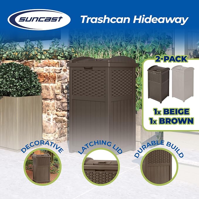 Suncast 33 Gallon Trash Hideaway Easy Assembly Durable Plastic Garbage Container - Image 2