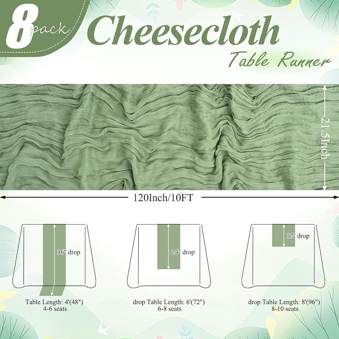 8 Packs Cheesecloth Table Runner 10FT Long Boho Gauze Fabric Table Runner - Image 2