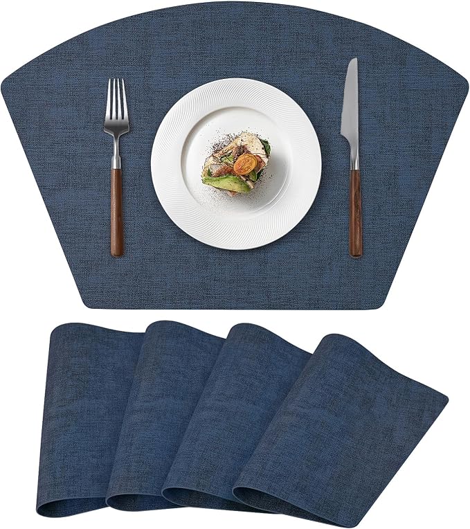 Round Table Placemats Set of 4, Faux Leather Wedge Shape Place Mats Heat by Wanlvhu