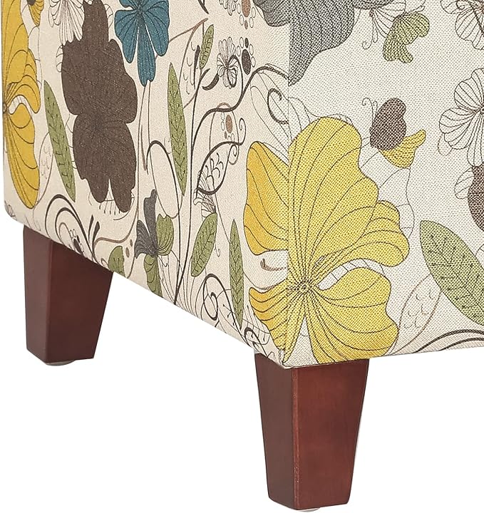 Adeco 18 Inch High Cube Ottoman Storage, Floral Printed Linen Chair Foot Stools - Image 8
