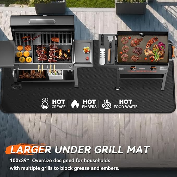 Grill Pad Floor Mat 100x39 Inch Fiberglass Fireproof Reusable