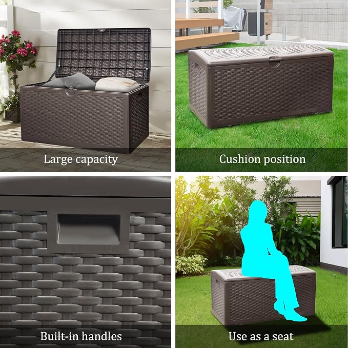 90 Gallon Pro Outdoor Storage Box Waterproof Lockable Resin Deck Box Large - Image 9