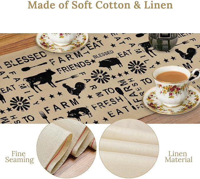 Farm Animals Table Runner, Rustic Farmhouse Cow Pig Rooster Coffee Table Center - Image 5