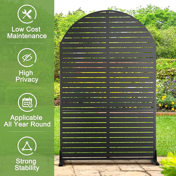 Metal Privacy Screen Outdoor 72" H×47" W, Freestanding Decorative Privacy Screen - Image 3