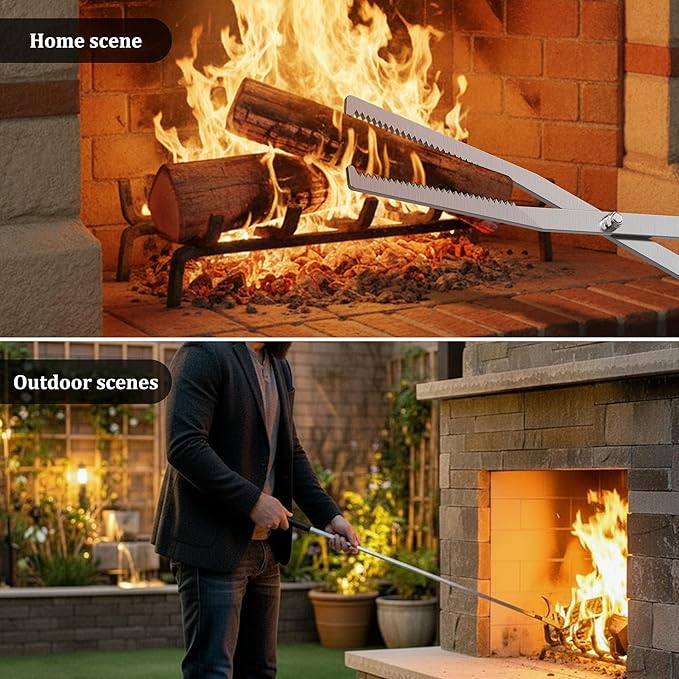Tongs and Poker Set, 27.5-Inch Carbon Steel Fire Pit Tools