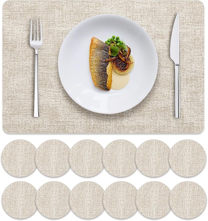 MOSAYT Faux Leather Placemats Set of 12, Heat Resistant Vinyl Place Mats by MOSAYT