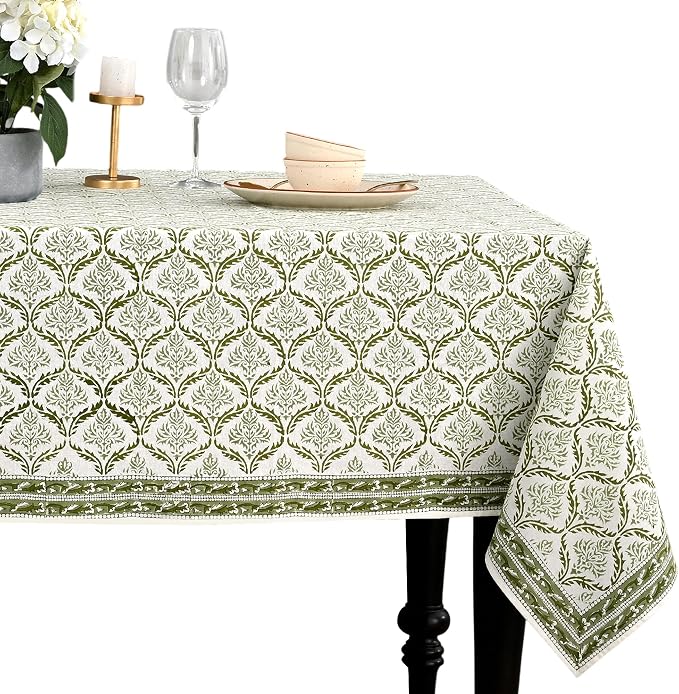 CPC Fern Regal Tablecloth 100% Cotton 80x120 Inch Indian Block Print Rectangle by COTTONPRINTCLUB