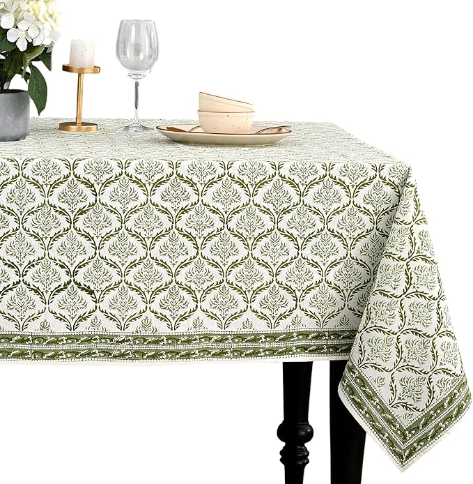 CPC Fern Regal Tablecloth 100% Cotton 60x90 Inch Indian Block Print Rectangle by COTTONPRINTCLUB