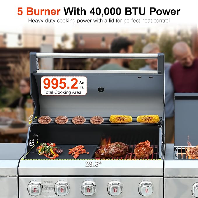 Brand-Man Outdoor Kitchen Island – 5-Burner Gas Grill & Griddle Combo - Image 3