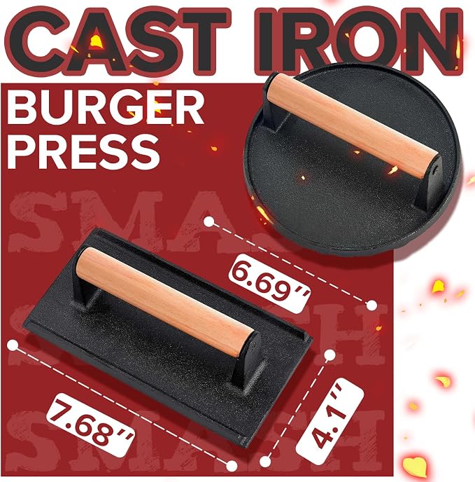 5pcs Smash Burger Press Kit, 3 in 1 Hamburger Press Patty Maker, Cast Iron - Image 2