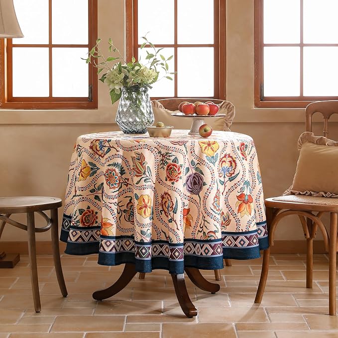 Vintage French Round Tablecloth, Linen Extra Long Tablecloth - Image 2