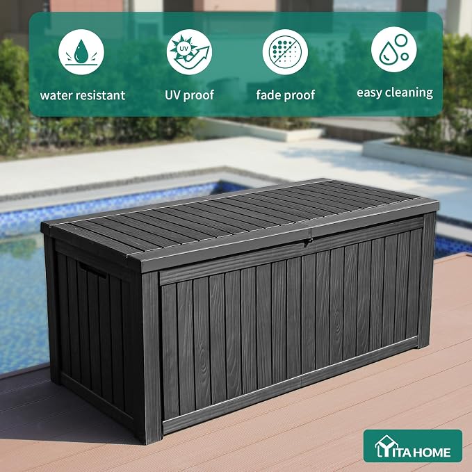 YITAHOME 150 Gallon Large Deck Box w/Divider, XL Waterproof Outdoor Storage - Image 8