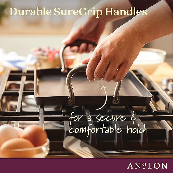 Double Burner Griddle, 10-Inch Hard Anodized Nonstick, Moonstone