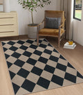 Easy Jute Checkered Area Rug, 3x5 Indoor Outdoor Door Mat Washable Black Modern by Rugalia
